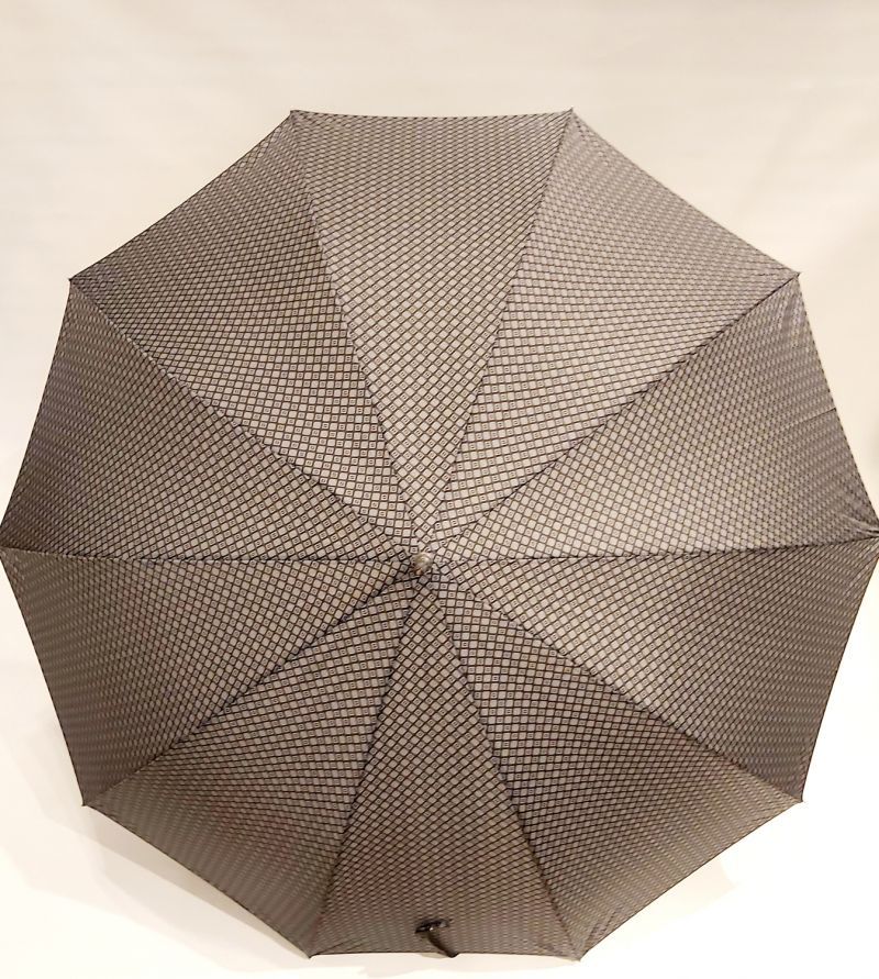 Parapluie homme long auto gris imprimé losange pg courbe bois Figaro - 10 branches & résistant