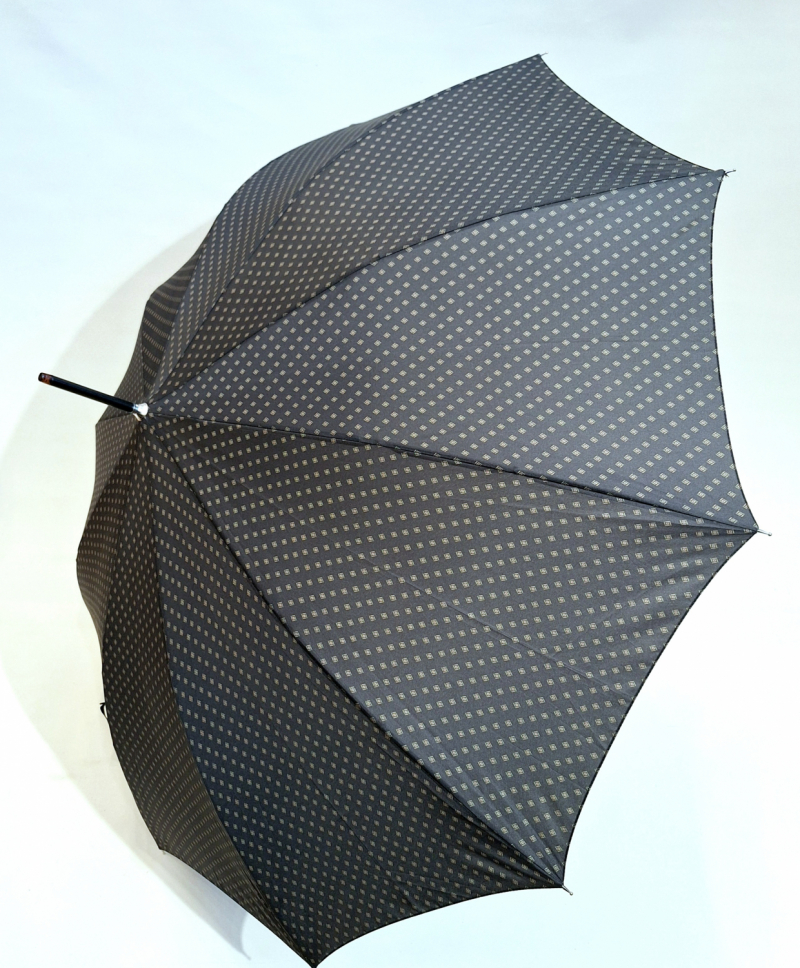 Parapluie homme long auto gris imprimé losange pg courbe bois Figaro - 10 branches & résistant