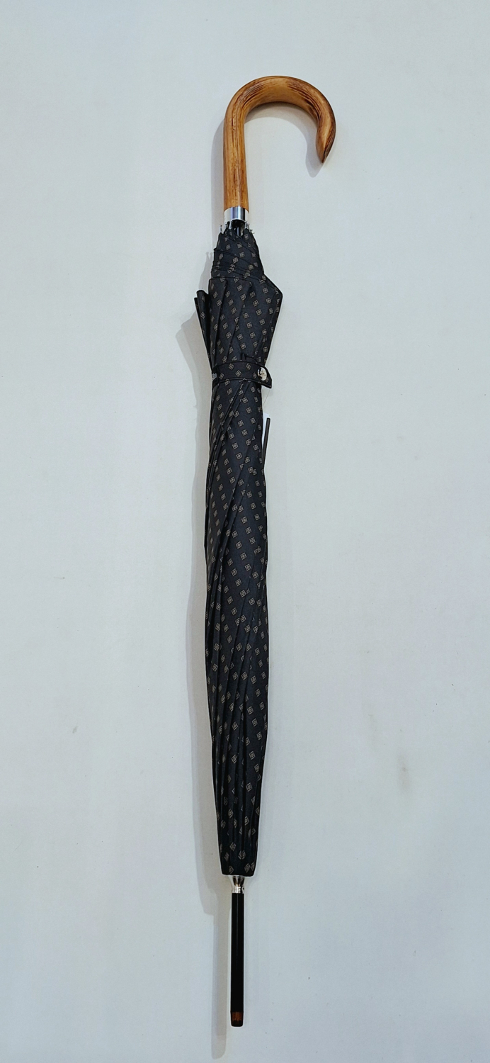 Parapluie homme long auto gris imprimé losange pg courbe bois Figaro - 10 branches & résistant