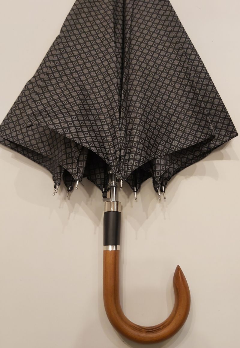 Parapluie homme long auto gris imprimé losange pg courbe bois Figaro - 10 branches & résistant