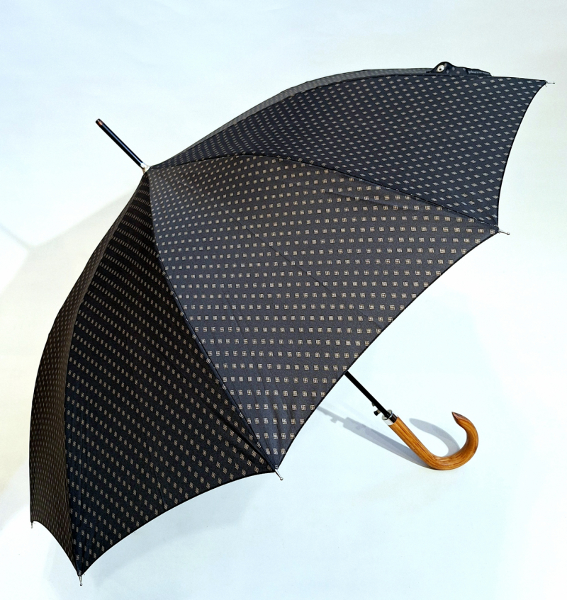 Parapluie homme long auto gris imprimé losange pg courbe bois Figaro - 10 branches & résistant