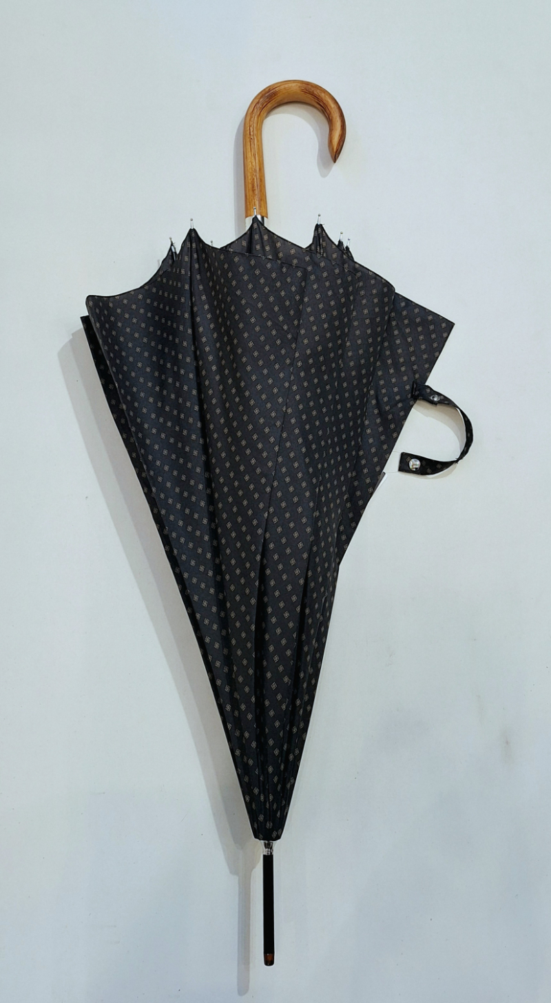 Parapluie homme long auto gris imprimé losange pg courbe bois Figaro - 10 branches & résistant