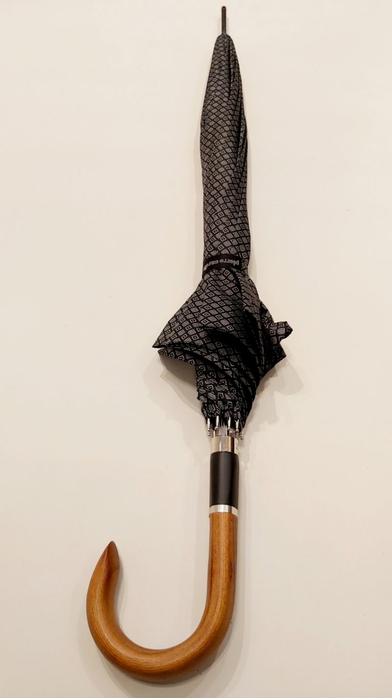 Parapluie homme long auto gris imprimé losange pg courbe bois Figaro - 10 branches & résistant
