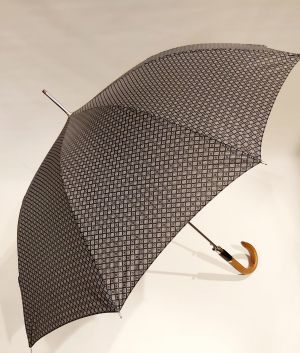 Parapluie homme long auto gris imprimé losange pg courbe bois Figaro - 10 branches & résistant