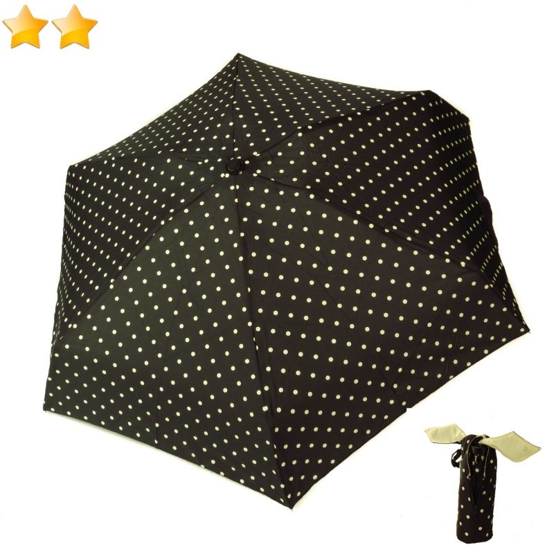  Parapluie de poche micro pliant noir à pois blancs Guy de Jean, français léger & résistant