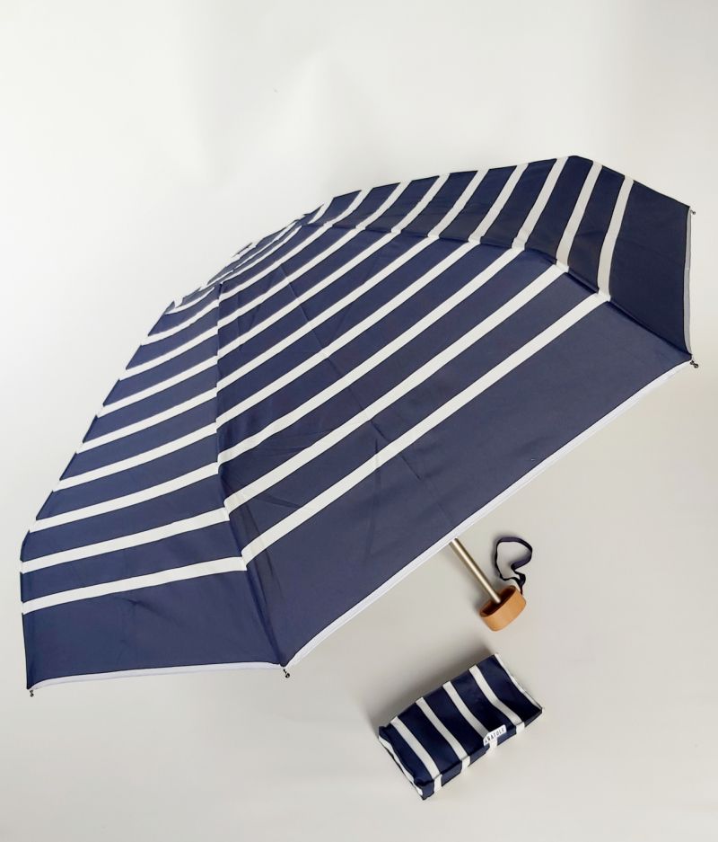  Parapluie mini pliant plat de poche rayé bleu marine et blanc, Pablo léger et solide 