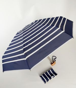  Parapluie mini pliant plat de poche anti uv UPF50+ marinière bleu marine et blanc, Pablo léger et solide 