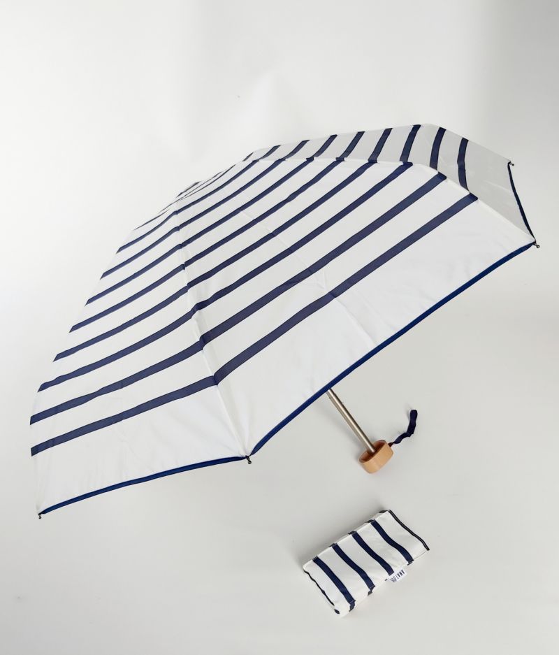  Parapluie mini pliant plat de poche Marinière blanc et marine, Henri 220g léger et résistant 