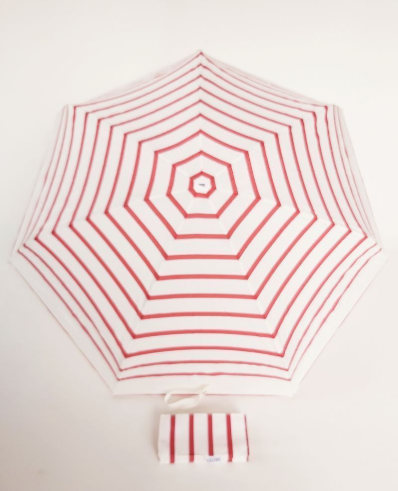  Parapluie mini pliant plat de poche Marinière rayures Basque 17 cm blanc et rose - Marcelle léger 220 g et solide 
