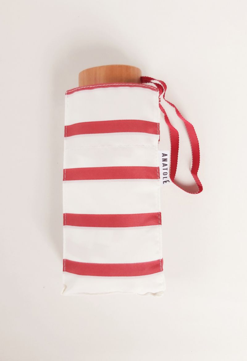  Parapluie mini pliant plat de poche Marinière rayures Basque 17 cm blanc et rose - Marcelle léger 220 g et solide 