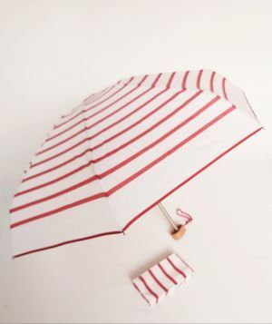 Parapluie mini pliant plat de poche Marinière rayures Basque 17 cm blanc et rose - Marcelle léger 220 g et solide 