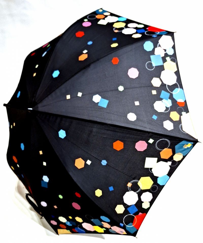 Grand parapluie long automatique noir motif polygone coloré Neyrat Autun - léger et solide