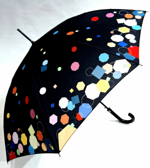 Grand parapluie long automatique noir motif polygone coloré Neyrat Autun - léger et solide
