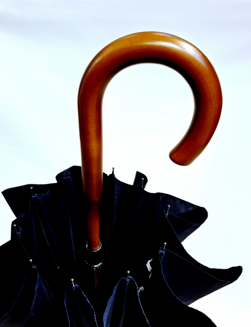 Parapluie canne d'une seule pièce en hêtre teinté uni bleu marine10 branches - résistant & français