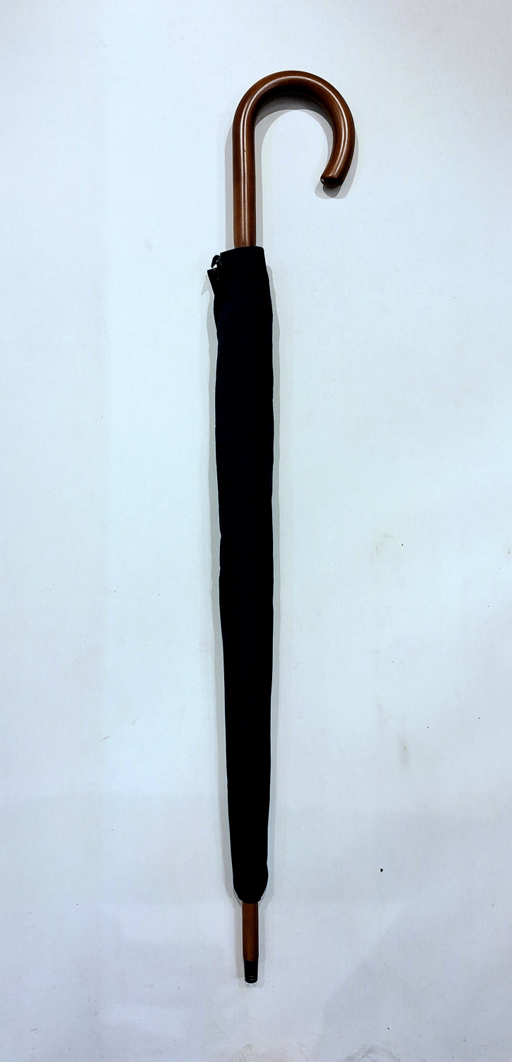 Parapluie canne d'une seule pièce en hêtre teinté uni bleu marine10 branches - résistant & français