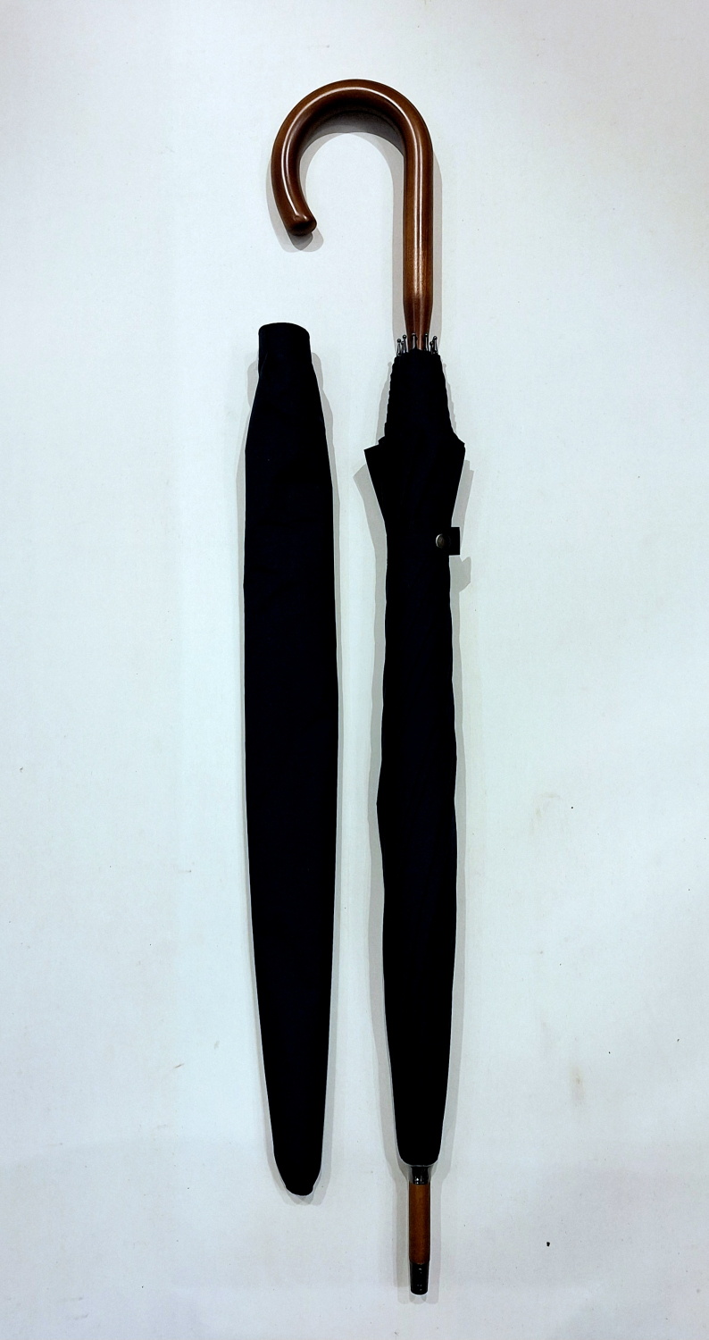 Parapluie canne d'une seule pièce en hêtre teinté uni bleu marine10 branches - résistant & français