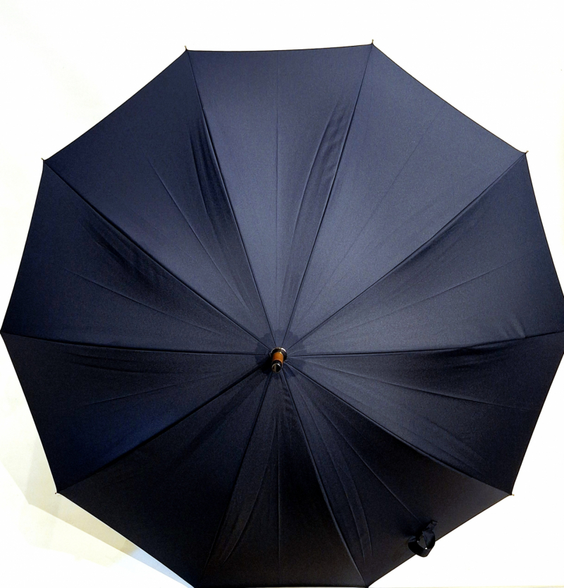 Parapluie canne d'une seule pièce en hêtre teinté uni bleu marine10 branches - résistant & français