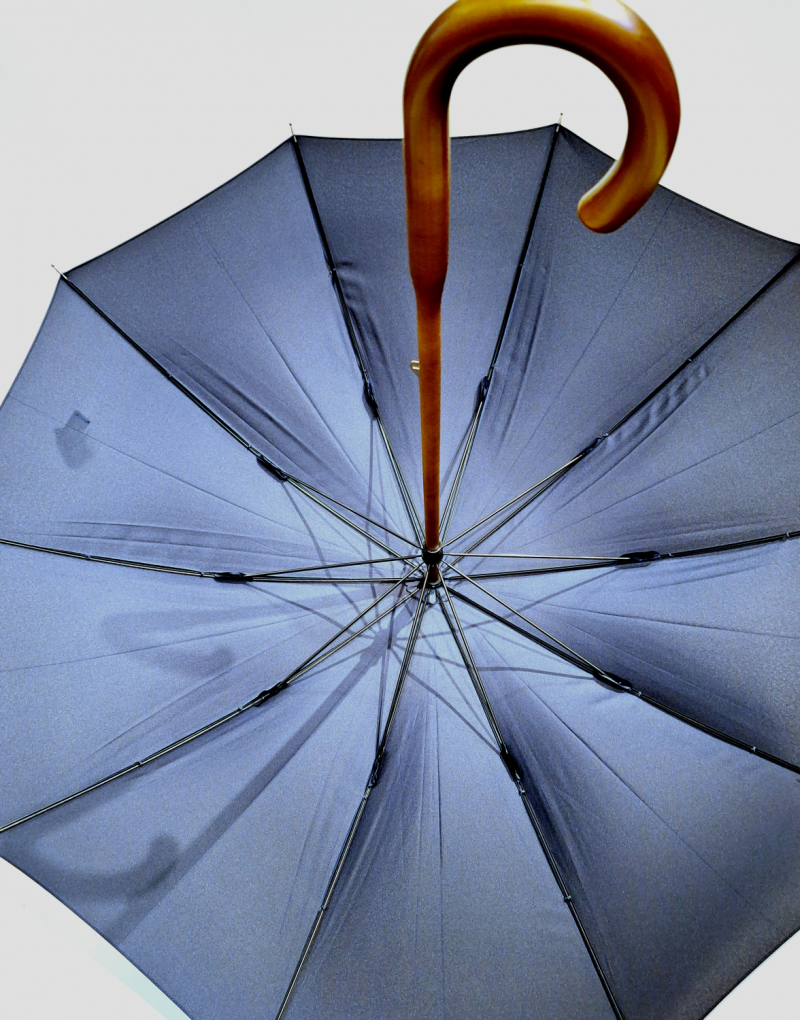 Parapluie canne d'une seule pièce en hêtre teinté uni bleu marine10 branches - résistant & français