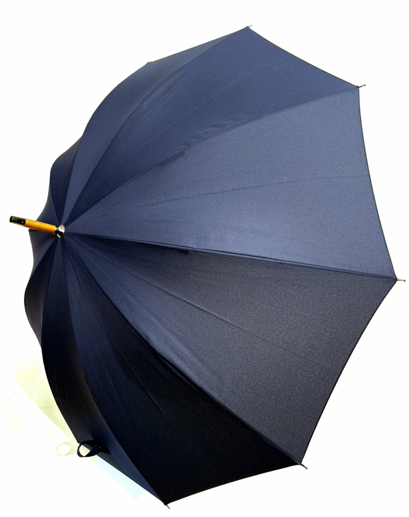 Parapluie canne d'une seule pièce en hêtre teinté uni bleu marine10 branches - résistant & français