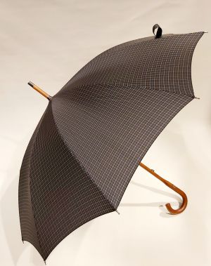Parapluie canne d'une seule pièce écossais noir et blanc sur 10 branches, résistant et français