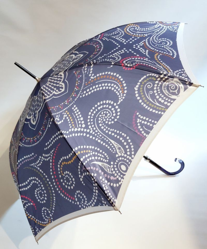 Parapluie long manuel bleu imprimé du rituel du HENNE Piganiol, léger, solide & élégant