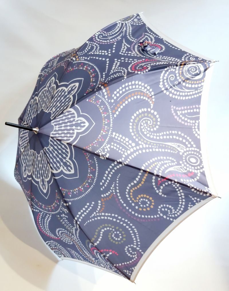 Parapluie long manuel bleu imprimé du rituel du HENNE Piganiol, léger, solide & élégant