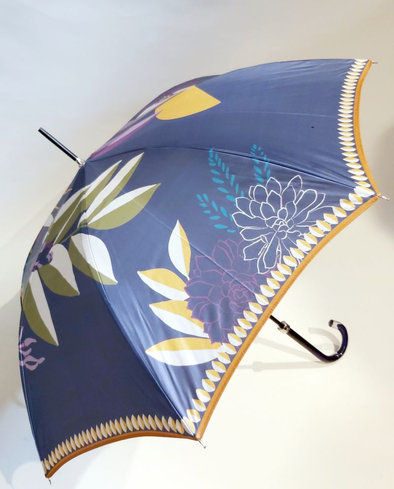 Parapluie long manuel anti uv bleu imprimé de terres orientales RIAD français, léger & solide