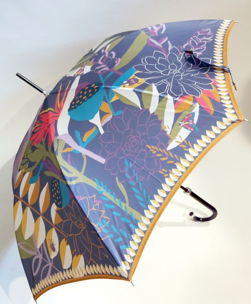 Parapluie long manuel anti uv bleu imprimé de terres orientales RIAD français, léger & solide