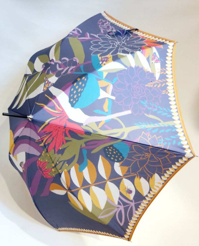 Parapluie long manuel anti uv bleu imprimé de terres orientales RIAD français, léger & solide