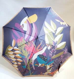 Parapluie long manuel anti uv bleu imprimé de terres orientales RIAD français, léger & solide