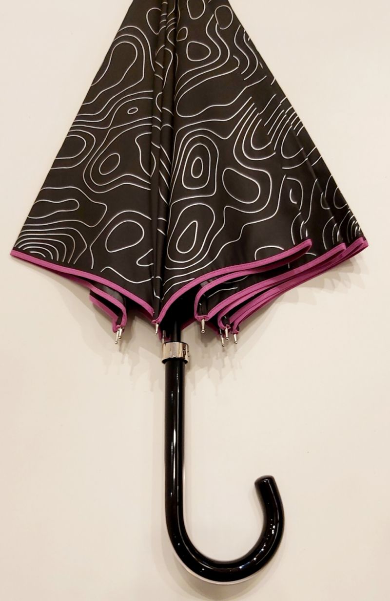 Parapluie long manuel anti uv noir fantaisie GEOLOGIE par Piganiol, léger & solide