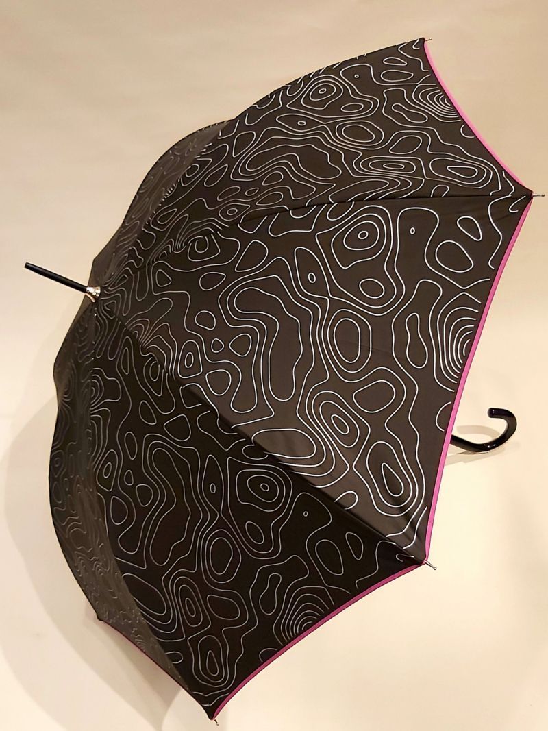 Parapluie long manuel anti uv noir fantaisie GEOLOGIE par Piganiol, léger & solide