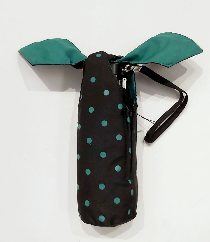  Parapluie de poche micro pliant noir à pois vert français, solide & léger