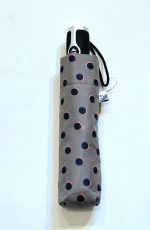 Parapluie pliant automatique taupe imprimé pois bleu Piganiol - Solide & pas cher