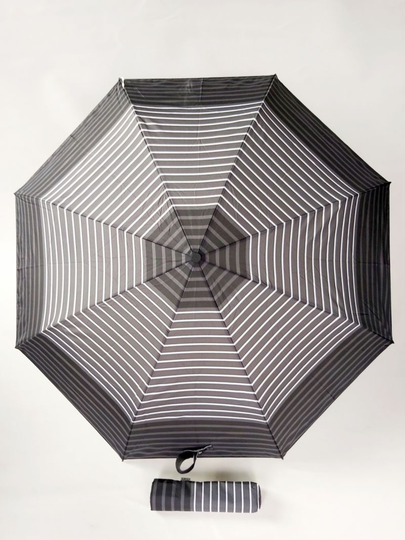 Mini parapluie open close gris anthracite rayé Chic il pleut Piganiol, léger et pas cher