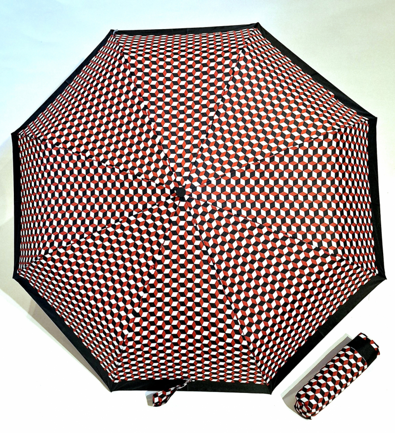 Mini parapluie open close noir imprimé carreaux Chic il pleut - Léger & grand 100 cm