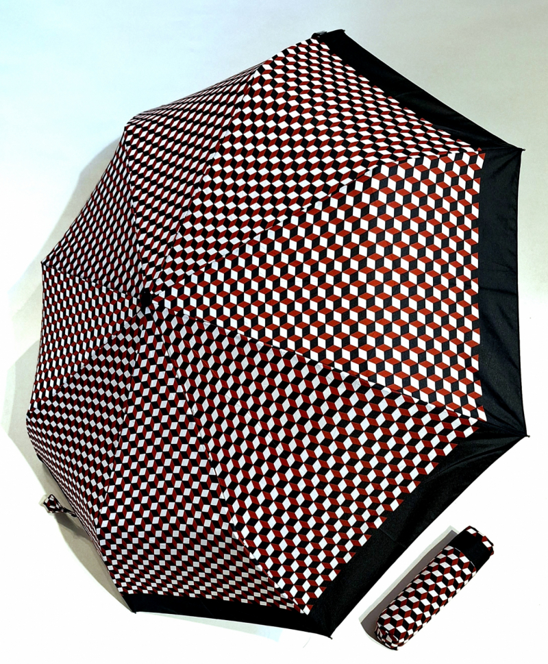 Mini parapluie open close noir imprimé carreaux Chic il pleut - Léger & grand 100 cm