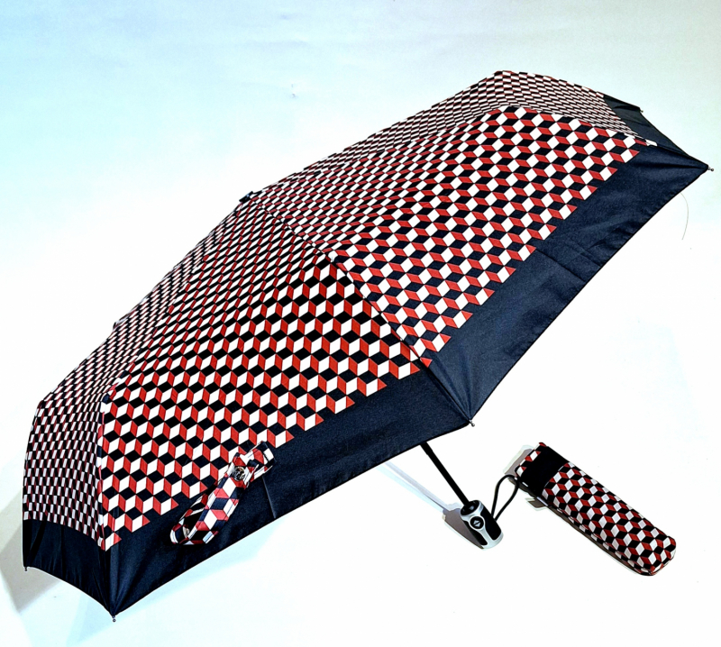 Mini parapluie open close noir imprimé carreaux Chic il pleut - Léger & grand 100 cm