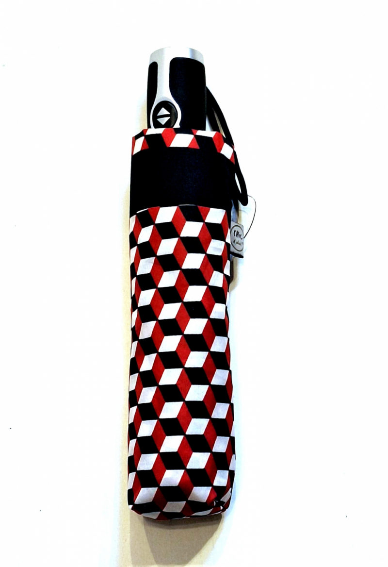 Mini parapluie open close noir imprimé carreaux Chic il pleut - Léger & grand 100 cm
