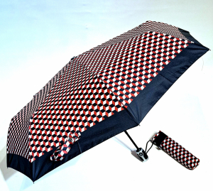 Mini parapluie open close noir imprimé carreaux Chic il pleut - Léger & grand 100 cm