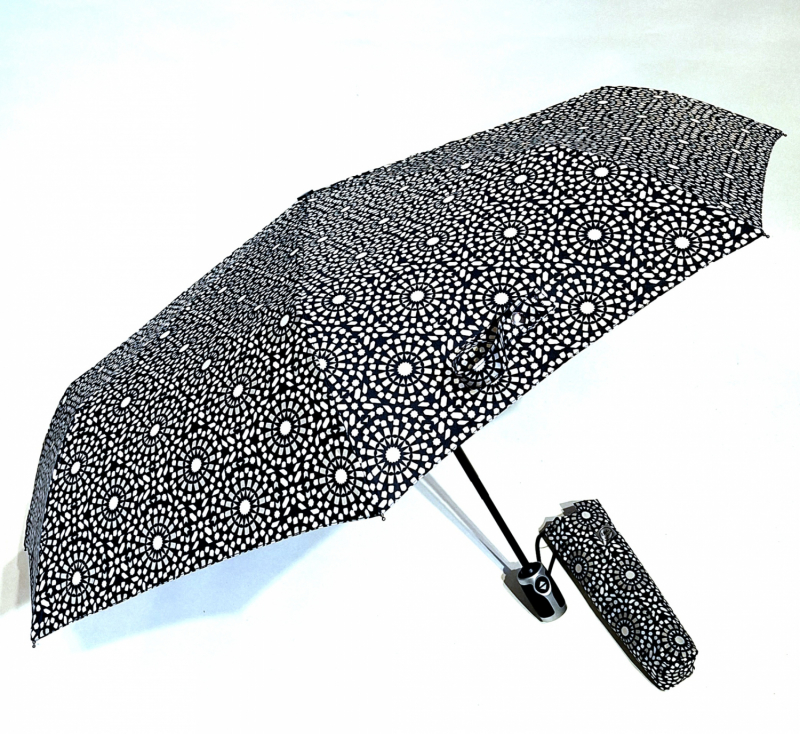 Mini parapluie open close noir & blanc imprimé mosaique Chic il pleut - Léger & classique
