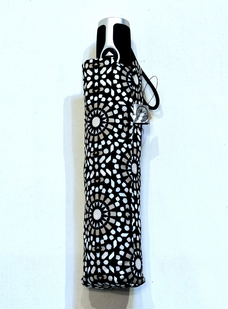 Mini parapluie open close noir & blanc imprimé mosaique Chic il pleut - Léger & classique