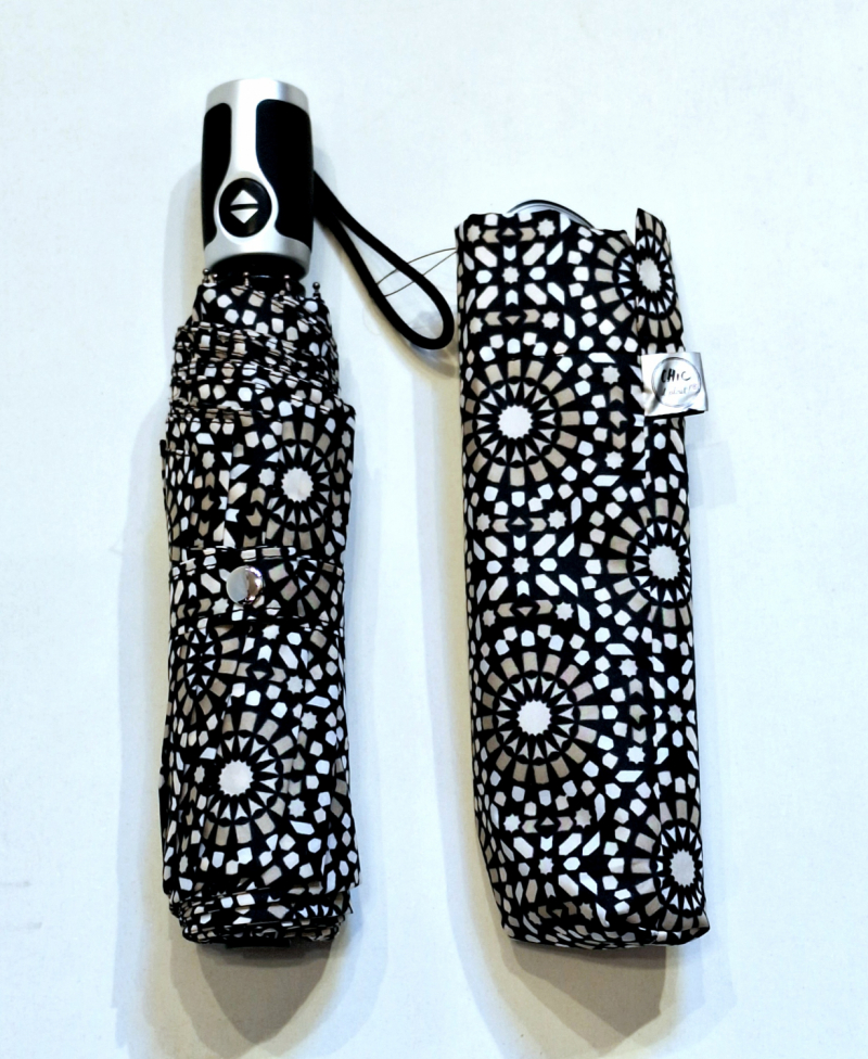 Mini parapluie open close noir & blanc imprimé mosaique Chic il pleut - Léger & classique