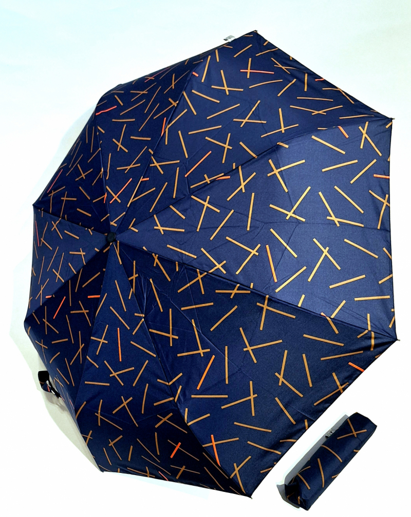 Mini parapluie pliant automatique bleu marine imprimé trait rouge Chic il pleut - Léger & solide
