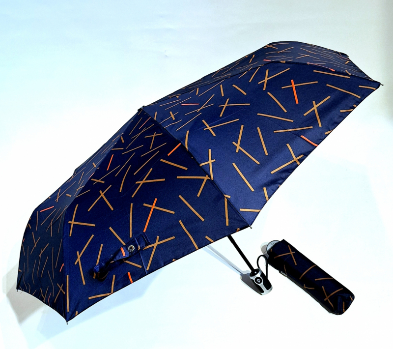 Mini parapluie pliant automatique bleu marine imprimé trait rouge Chic il pleut - Léger & solide