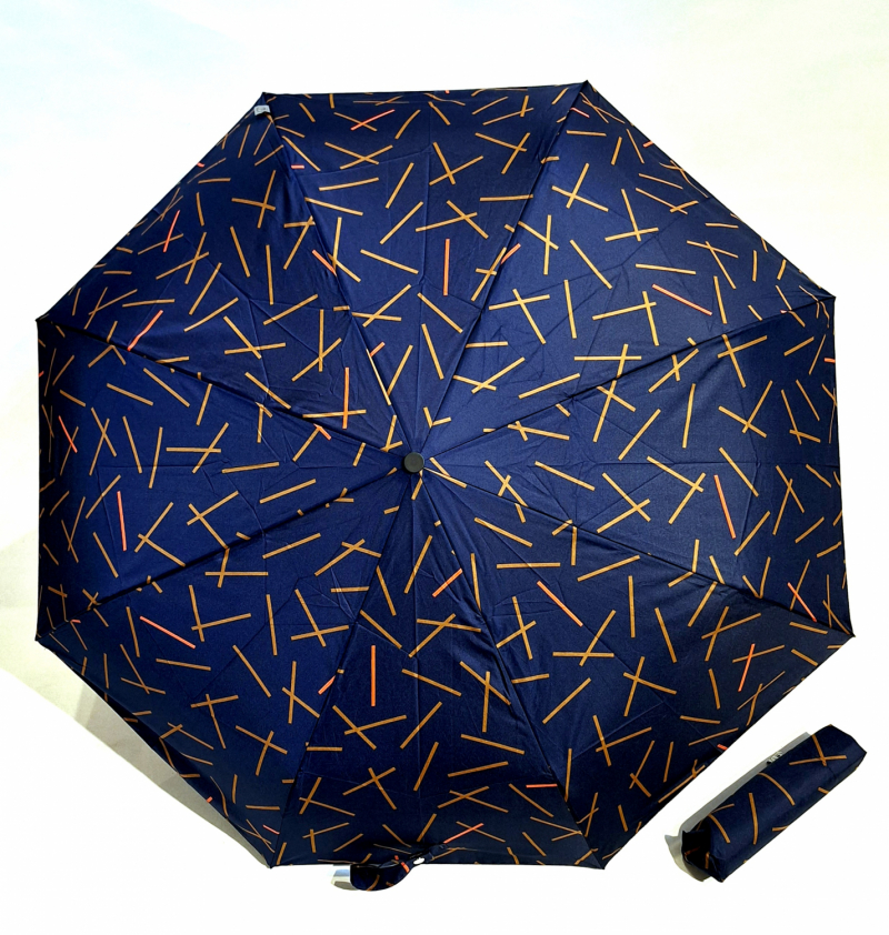 Mini parapluie pliant automatique bleu marine imprimé trait rouge Chic il pleut - Léger & solide
