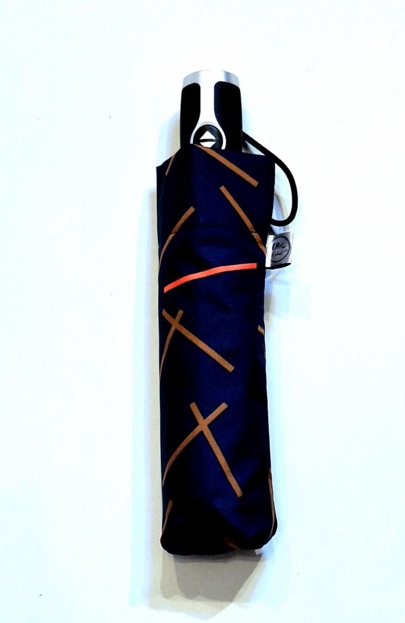 Mini parapluie pliant automatique bleu marine imprimé trait rouge Chic il pleut - Léger & solide
