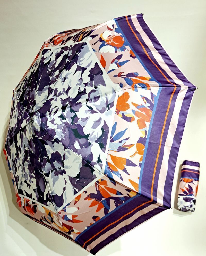 Mini parapluie français blanc & bleu imprimé de fleurs - Léger & solide - Anti uv à 97%