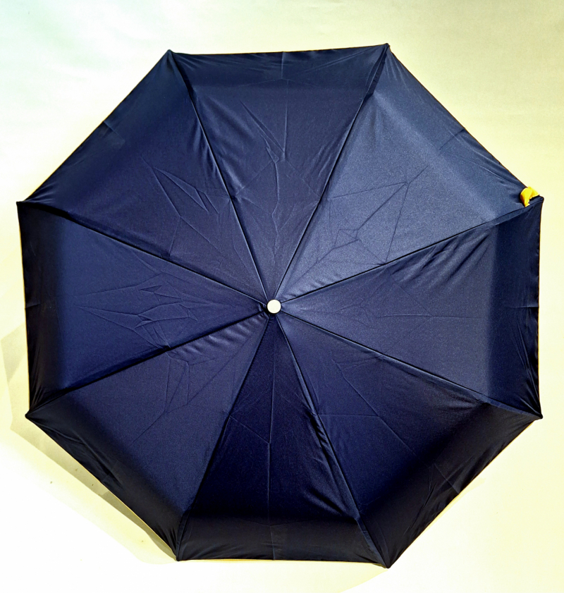 Mini parapluie pliant automatique uni bleu biais jaune français de qualité - léger & solide
