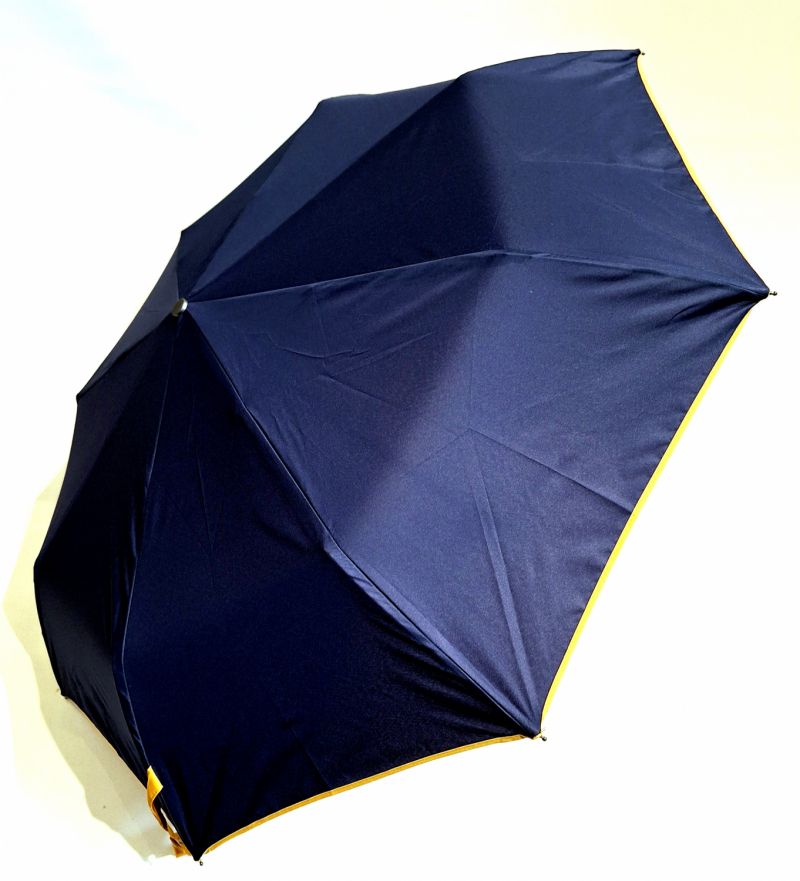 Mini parapluie pliant automatique uni bleu biais jaune français de qualité - léger & solide